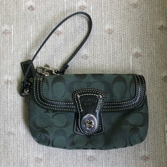 Coach Handbags - Coach Legacy Signature Turnlock Flap Wristlet Green F41941 NWOT